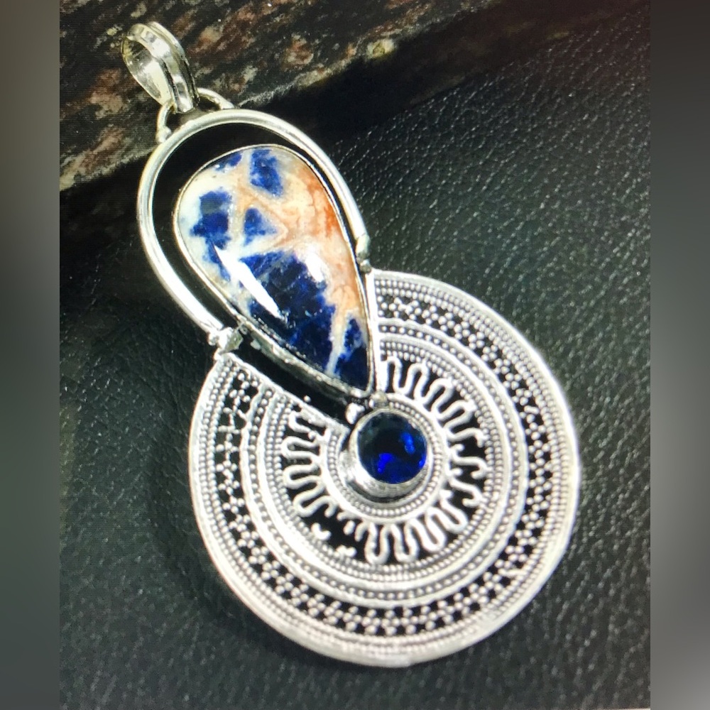 Sodalite Blue Topaz Stamped 925 Sterling Silver Necklace